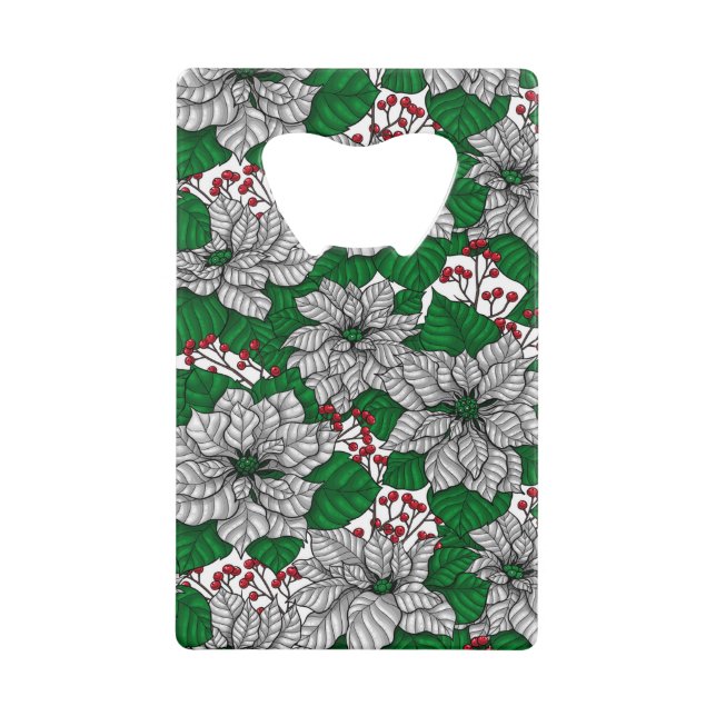 White poinsettia, Christmas pattern Credit Card Bottle Opener (Front)