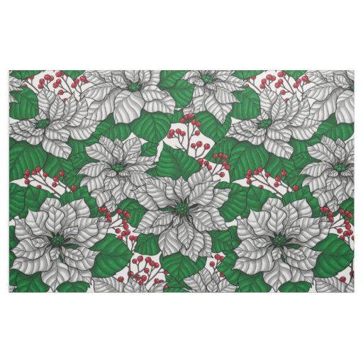 White poinsettia, Christmas pattern Fabric