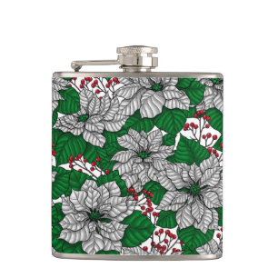 White poinsettia, Christmas pattern Flask