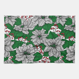 White poinsettia, Christmas pattern Kitchen Towel