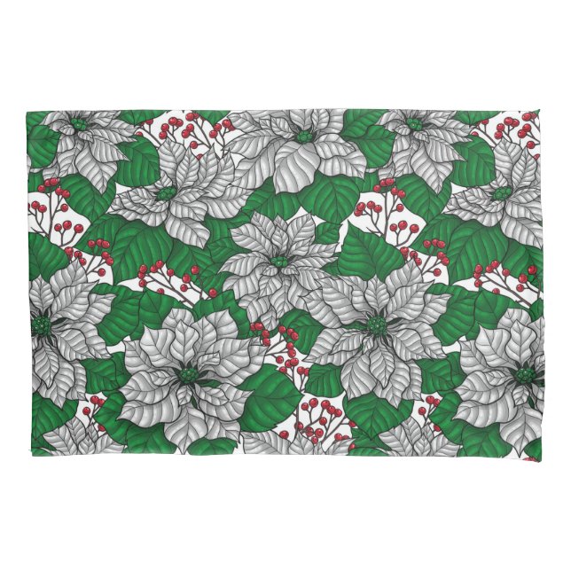 White poinsettia, Christmas pattern Pillow Case (Front)