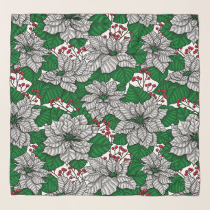 White poinsettia, Christmas pattern Scarf