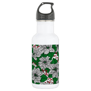 White poinsettia, Christmas pattern Stainless Steel Water Bottle