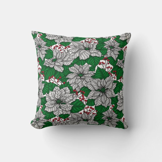 White poinsettia, Christmas pattern Throw Pillow (Front)