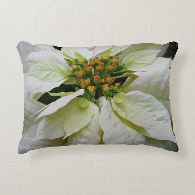 White Poinsettia Elegant Christmas Holiday Floral Accent Pillow (Front)