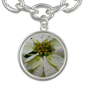 White Poinsettia Elegant Christmas Holiday Floral Bracelet