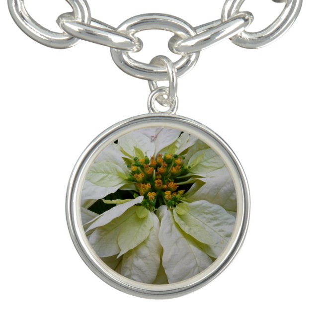 White Poinsettia Elegant Christmas Holiday Floral Bracelet (Design)