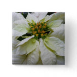 White Poinsettia Elegant Christmas Holiday Floral Button