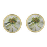 White Poinsettia Elegant Christmas Holiday Floral Cufflinks