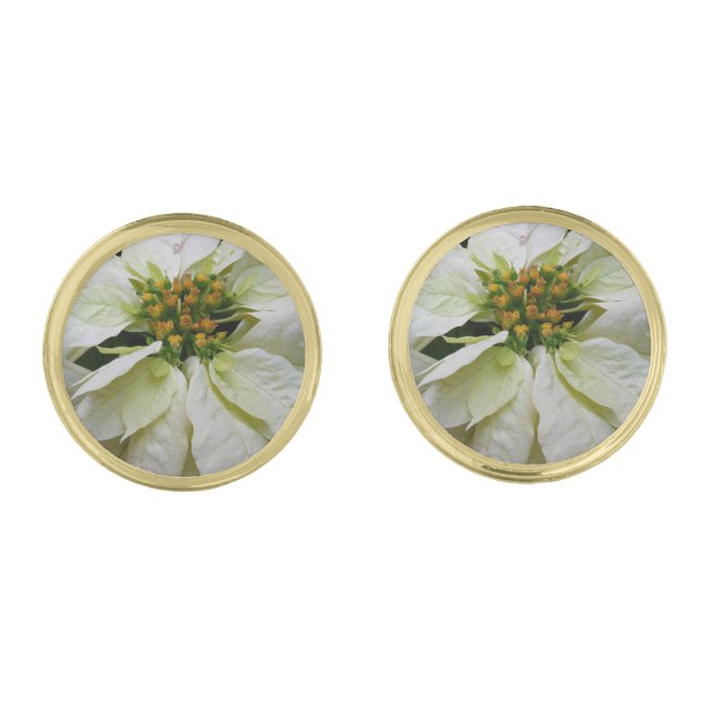 White Poinsettia Elegant Christmas Holiday Floral Cufflinks (Front)