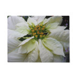 White Poinsettia Elegant Christmas Holiday Floral Doormat