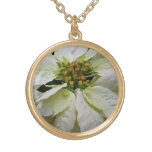 White Poinsettia Elegant Christmas Holiday Floral Gold Plated Necklace