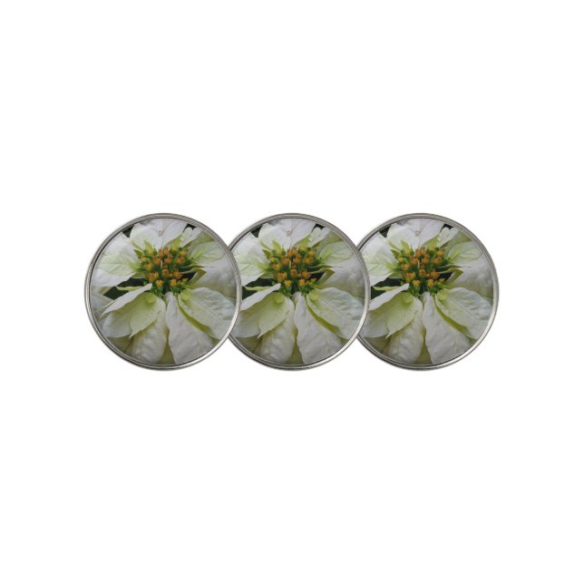 White Poinsettia Elegant Christmas Holiday Floral Golf Ball Marker (3 Up)