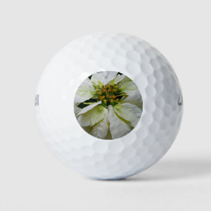 White Poinsettia Elegant Christmas Holiday Floral Golf Balls