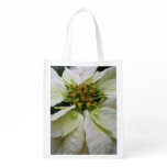 White Poinsettia Elegant Christmas Holiday Floral Grocery Bag
