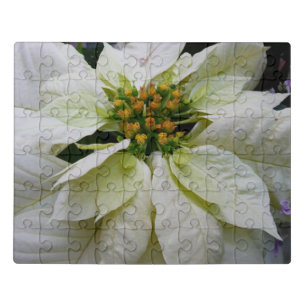 White Poinsettia Elegant Christmas Holiday Floral Jigsaw Puzzle