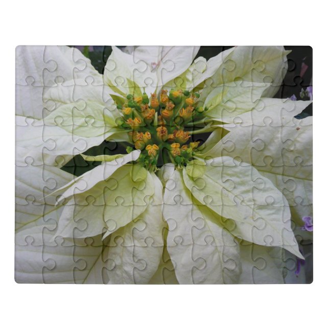 White Poinsettia Elegant Christmas Holiday Floral Jigsaw Puzzle (Puzzle Horizontal)