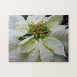 White Poinsettia Elegant Christmas Holiday Floral Jigsaw Puzzle