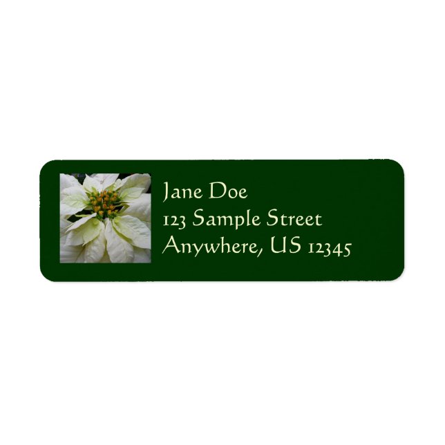 White Poinsettia Elegant Christmas Holiday Floral Label (Front)