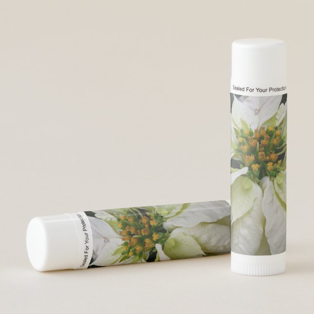 White Poinsettia Elegant Christmas Holiday Floral Lip Balm (Front)