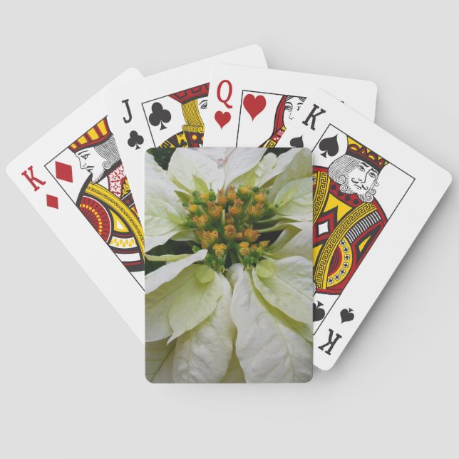 White Poinsettia Elegant Christmas Holiday Floral Poker Cards (Back)