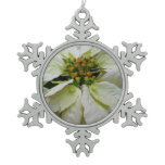 White Poinsettia Elegant Christmas Holiday Floral Snowflake Pewter Christmas Ornament