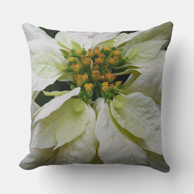 White Poinsettia Elegant Christmas Holiday Floral Throw Pillow (Front)