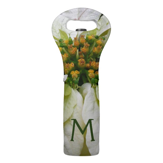 White Poinsettia Elegant Christmas Holiday Floral Wine Bag (Front)