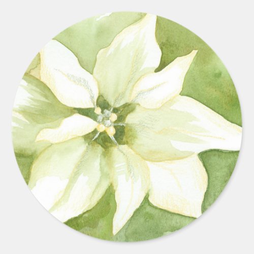 White Poinsettia Flower Christmas Holiday Letters Classic Round Sticker