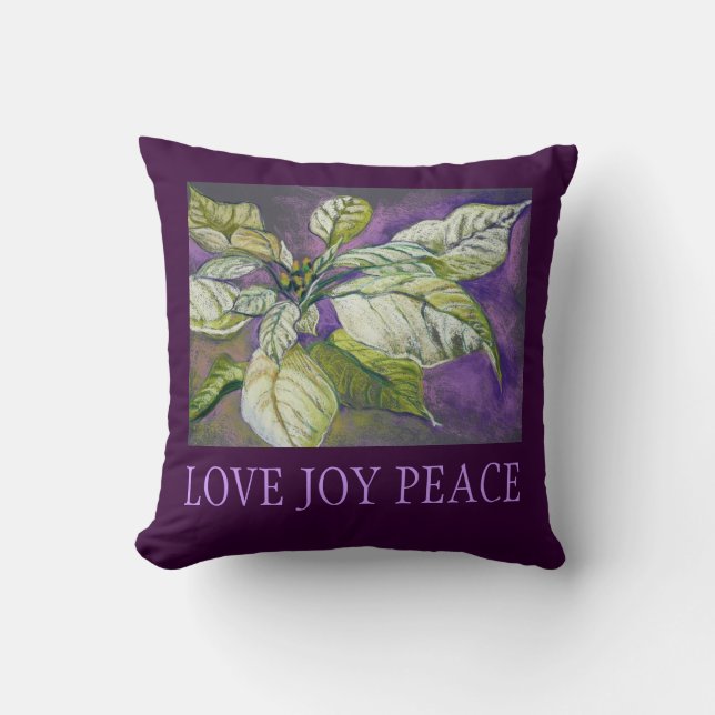 White Poinsettia Holiday Fine Art Pillow (Front)