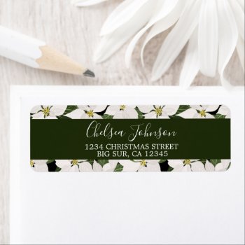 White Poinsettia Holiday Label by prettypicture at Zazzle