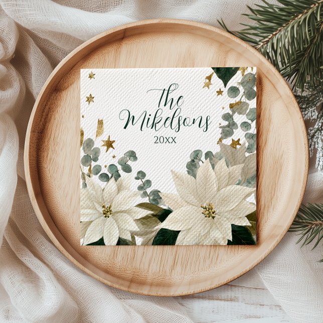 White Poinsettia Holiday Party Napkins (Creator Uploaded)
