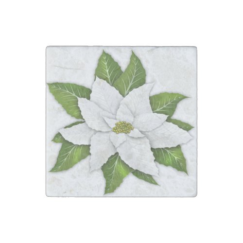 White Poinsettia Marble Stone Coaster Stone Magnet