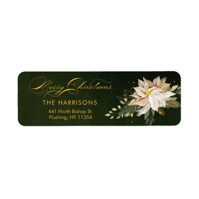 White Poinsettia & Merry Christmas Calligraphy Label (Front)