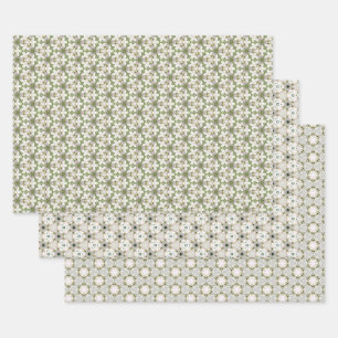 White Poinsettia Motif Wrapping Paper Sheets