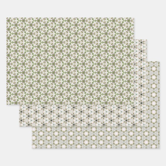 White Poinsettia Motif Wrapping Paper Sheets (Set)
