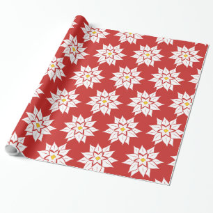 White Poinsettia on Red Wrapping Paper