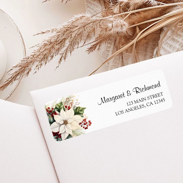 White Poinsettia Rustic Winter Wedding Address Label (Creator Uploaded)