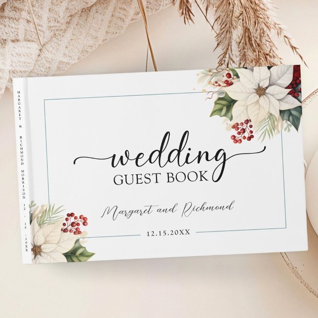 White Poinsettia Rustic Winter Wedding Guest Book (Creator Uploaded)