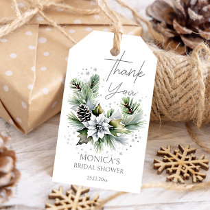White poinsettia winter bridal shower thank you gift tags