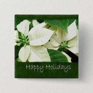 White Poinsettias 1 - Happy Holidays Pinback Button