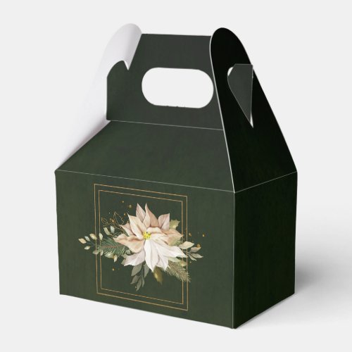 White Poinsettias  Faux Gold Glitter Leaves Favor Boxes