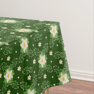 White Poinsettias Green Leaves Christmas on Green Tablecloth