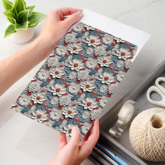 White Poinsettias on Blue 3D Christmas Envelope Mailers
