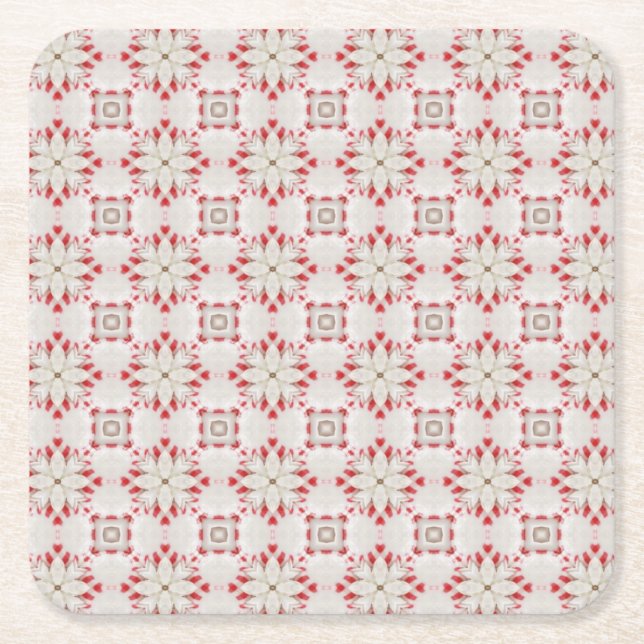 White Poinsettias Pattern Christmas Square Paper Coaster (Front)