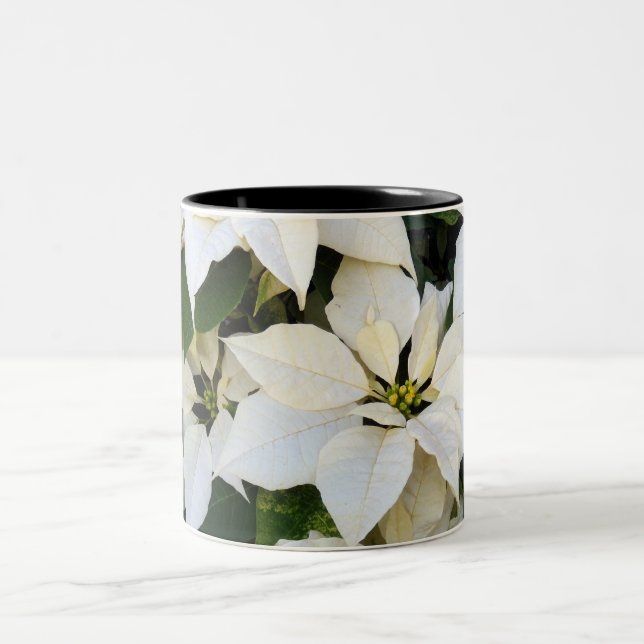 White Poinsettias Two-Tone Coffee Mug (Center)