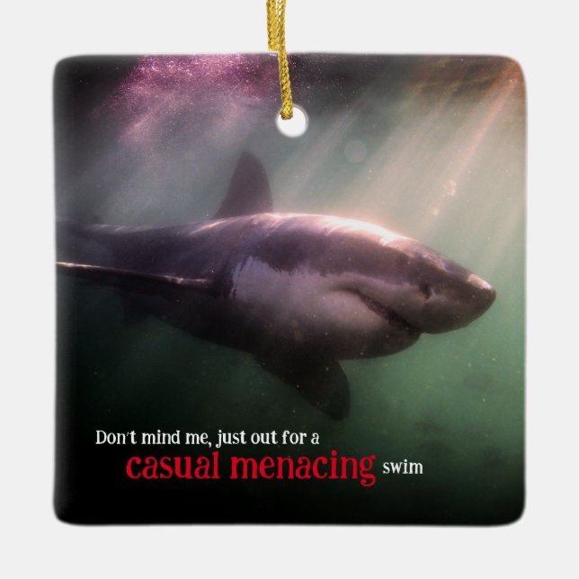 White pointer shark underwater ceramic ornament (Front)