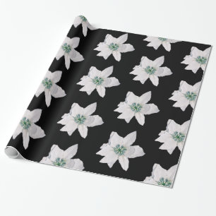White Pointsetta Christmas Wrapping Paper