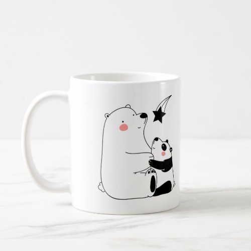 white polar bear and little pretty panda are huggi coffee mug