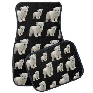White Polar Bear Black Floor Car Mats